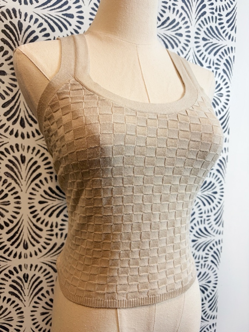 Abercrombie & Fitch Beige Tan Basket Weave Knit Cropped Tank Top